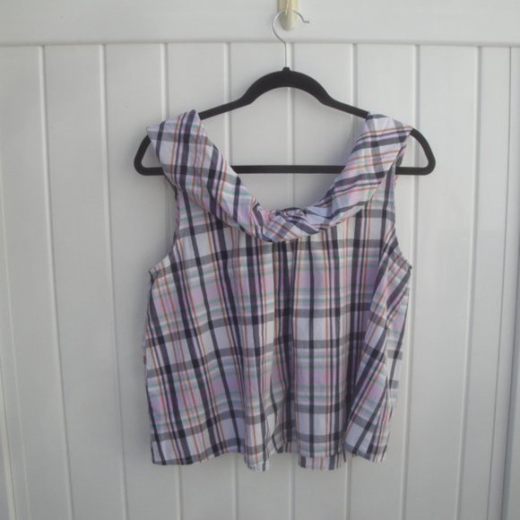 J. Crew Women's Preppy Plaid Cropped Size Med 100% Cotton Summer Top - Picture 4 of 5